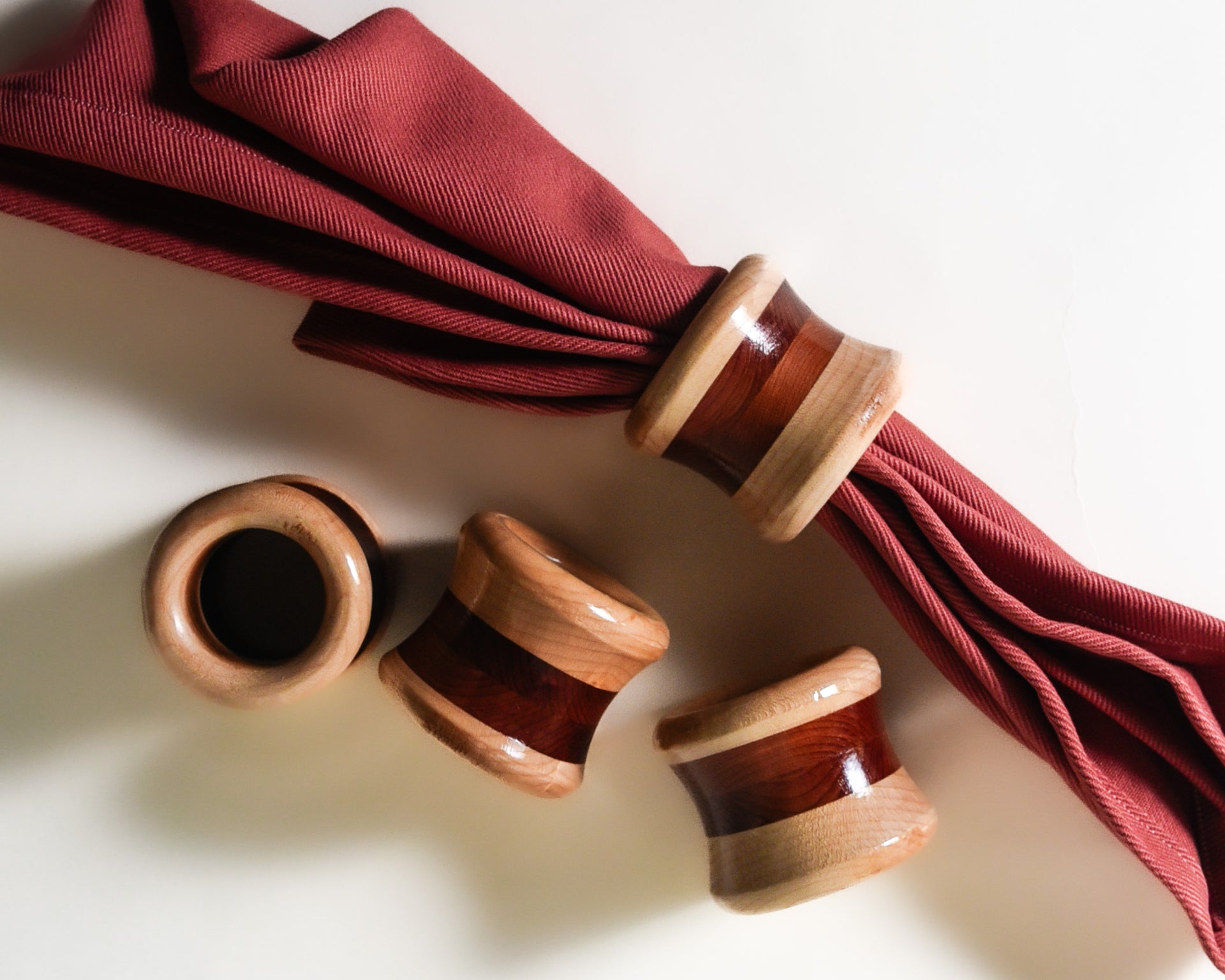 Crimson King Maple and Eastern Red Cedar Napkin Rings - Set of 4